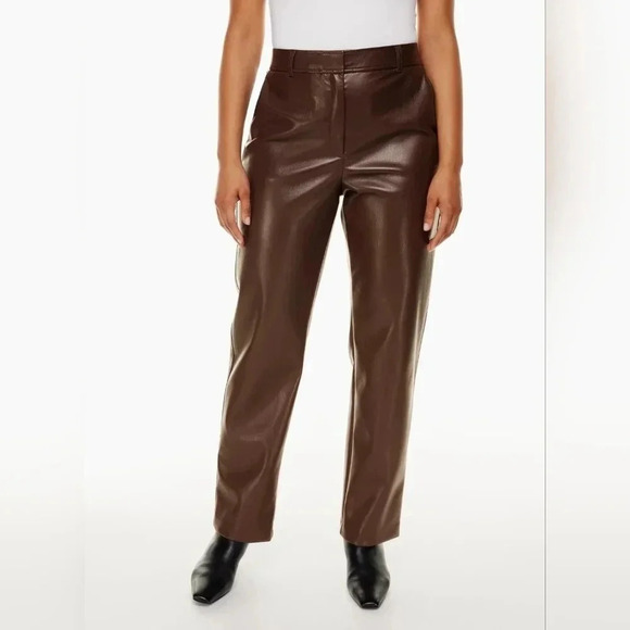 Aritzia Babaton Command Vegan Leather Mid Rise Straight Leg Pants Brown Size 16. - Picture 2 of 16